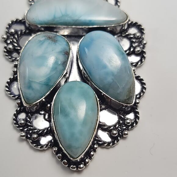 Quad Stone Larimar Sterling Pendant (2") on 18" Necklace - Picture 2 of 8